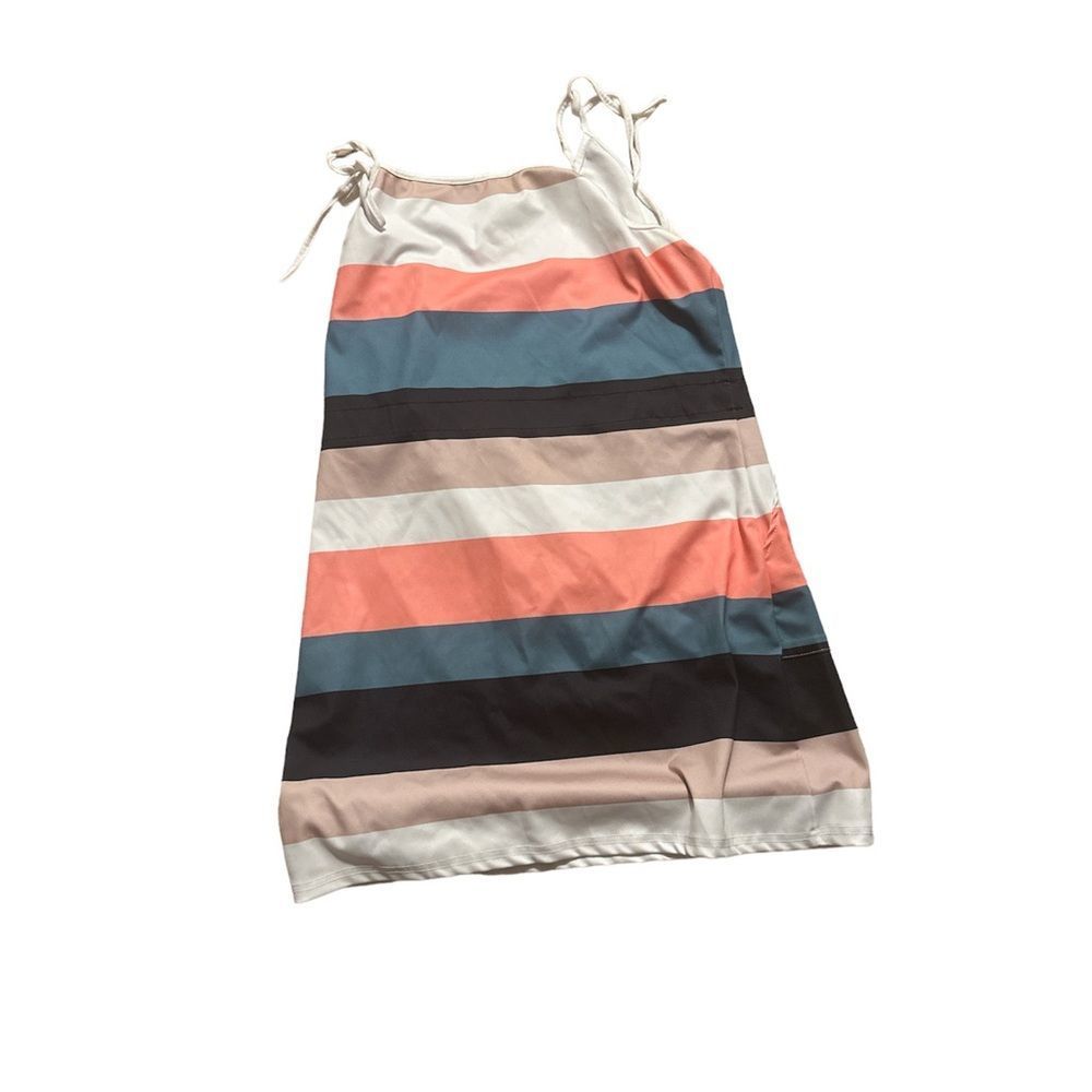 Cream striped mini shift adjustable summer dress